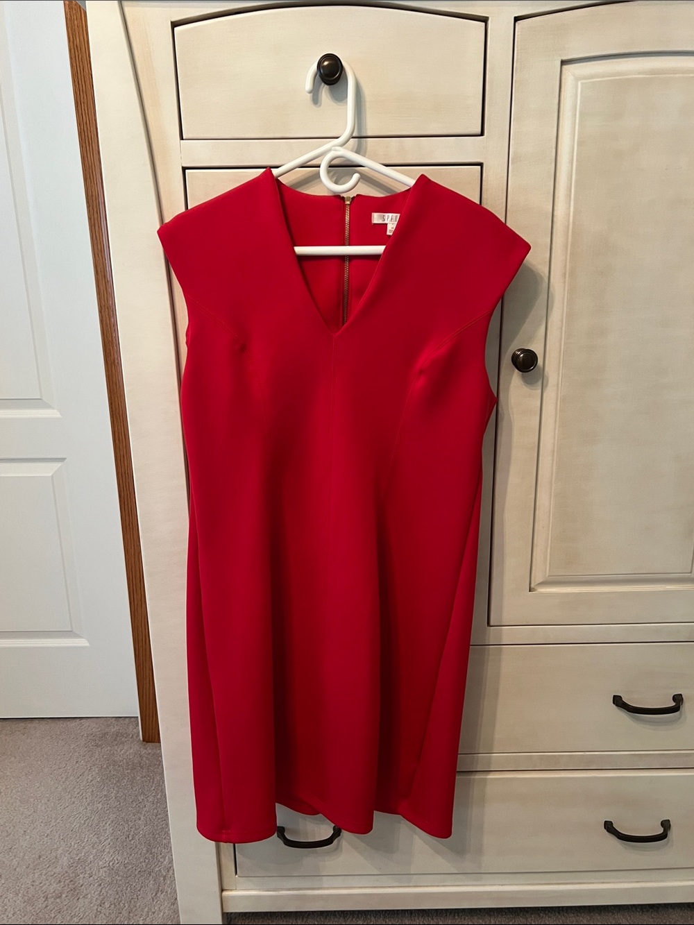 Spense Womens Bodycon Shift Dress Size 14 Red Sleeveless V Neck Above Knee